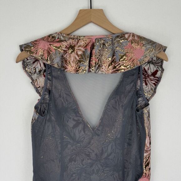 Victorias Secret Bodysuit Womens Large Pink Metallic Sheer Brocade Coquette NEW - Picture 7 of 16